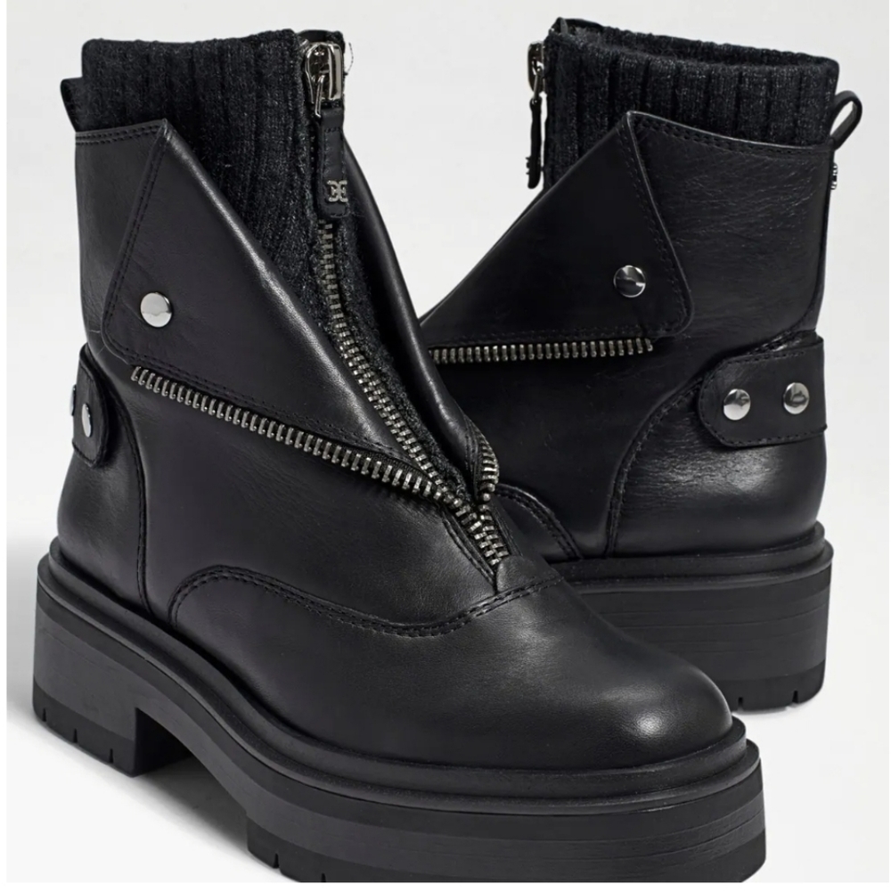 Edgy Sam Edelman Black Leather Chelsea Zippers Booties - Picture 7 of 12